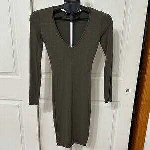 Naked Wardrobe Deep Olive Long Sleeve Dress